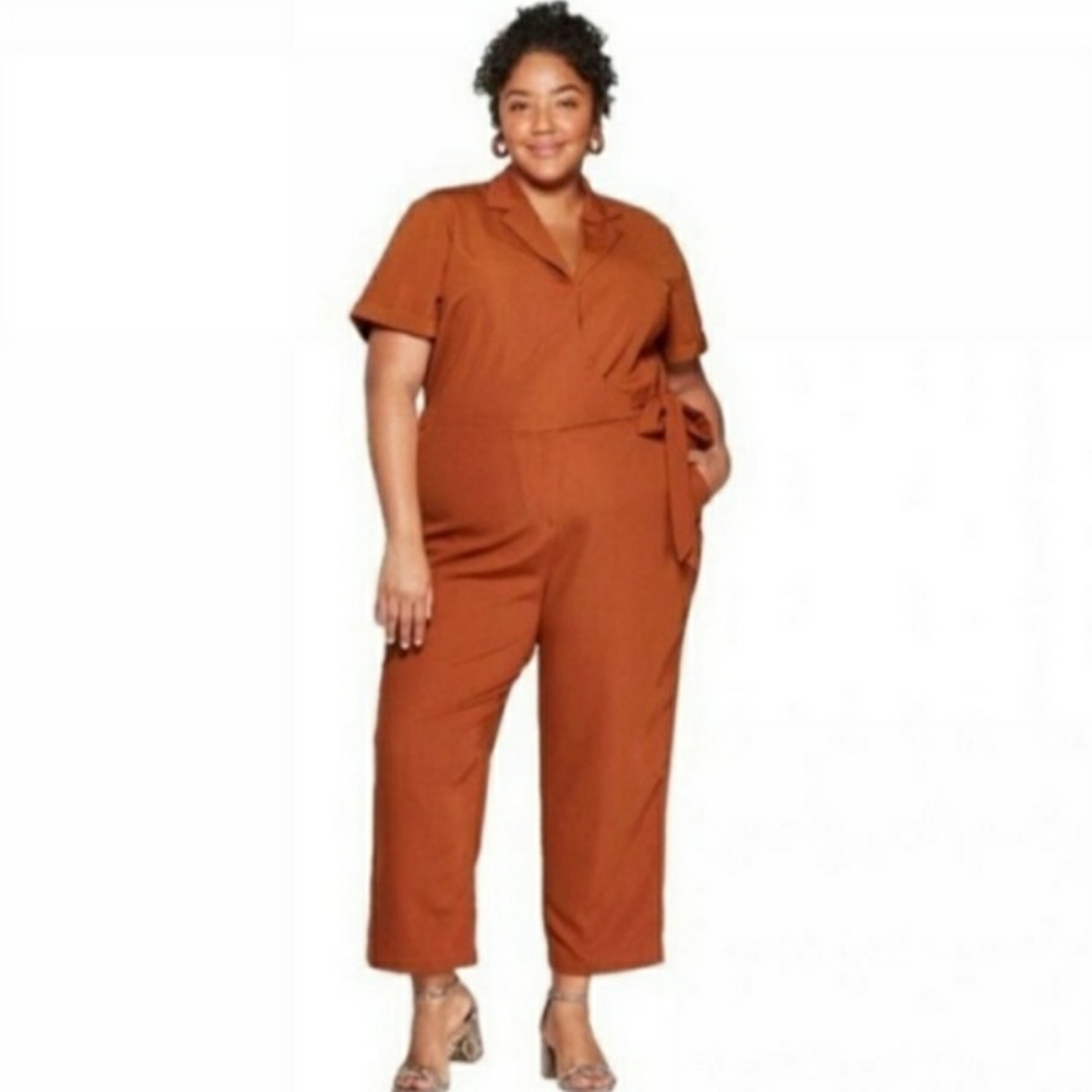 🚫SOLD🚫Ava & Viv Cognac Brown Jumpsuit with Semi Wide-Leg Design EUC SIZE 3XL - Picture 2 of 8